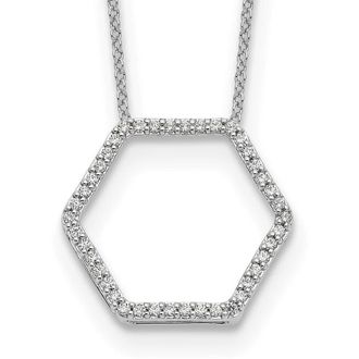 Diamond2Deal 14k Gold 1/4 Ct Lab Grown Diamond Hexagon Necklace 18 Clarity VS, Color D-E