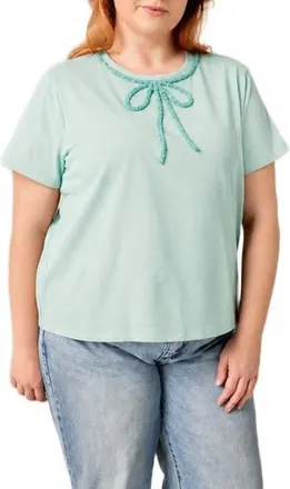 English Factory Beaded Bow Cotton T-Shirt in Mint at Nordstrom Rack, Size 2 X