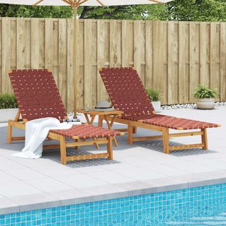 vidaXL Tumbonas Con Mesa 2 Unidades Madera Maciza De Acacia Roja Vidaxl
