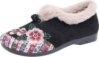 Generic Dritnow Womens Warm Floral Winter Ankle Boots, Cozy Lightweight Non-slip Embroidered Everyday Shoes, For Cold Weather (Black,3.5)