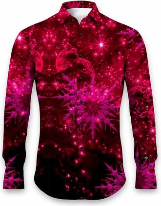 Generic Mens Christmas Shirts Funny Xmas Santa Claus Print Casual Tops Long Sleeve Button Down Shirt Holiday Party Regular Fit Tops