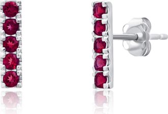 MAX + STONE 14k Yellow or White Gold Small Gemstone Bar Stud Earrings