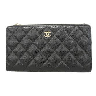 Chanel Black Grained Calfskin Long Wallet (Bi-Fold) (Pre-Owned)