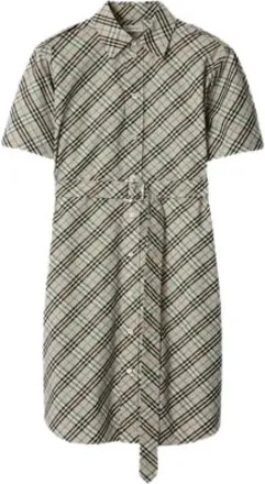 Burberry Geruite Katoenen Overhemdjurk - Dames - Shirt Kleedjes - Grijs - XS - Katoen - Kleedjes
