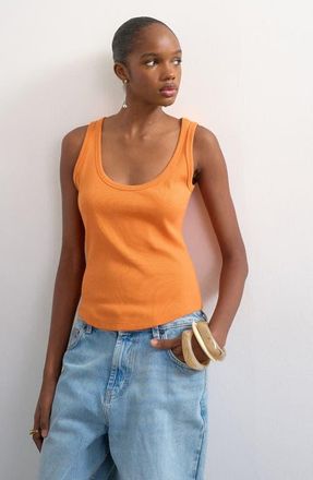 Topshop Rib Curved Hem Stretch Cotton Tank in Orange at Nordstrom, Size X-Small