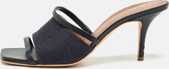 Malone Souliers Navy Blue Canvas And Leather Laney Slide Sandals