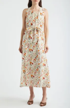 Mila Mae Floral Sleeveless Belted Midi Dress in Cream Floral at Nordstrom, Size X-Small