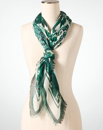 Talbots Divine Damask Square Scarf - Emerald Marine - 001 Talbots