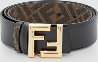 Fendi Cintura FF Rounded Fendi reversibile in pelle e cotone spalmato