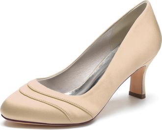 Minitoo Womens Wedding Shoes Round Toe Slip on Evening Formal Pumps BR061 Champagne UK 5