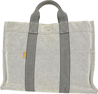 Herm&egrave;s Gray Canvas Tote Bag (Pre-Owned)