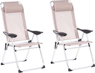 Beliani Conjunto De 2 Sillas Plegables De Jard&iacute;n Respaldo Ajustable Resistentes Al &Oacute;xido Modernas Estructura De Aluminio Anodizado Mate Beige Asine