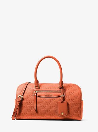 Michael Kors Jet Set Travel Medium Logo Embossed Leather Duffel Crossbody Bag