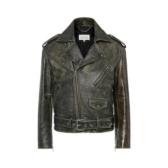 Maison Margiela Gedistilleerde Leren Bikerjack - Heren - Leren en Su&egrave;de Jassen - Zwart - M - Leer - Jassen