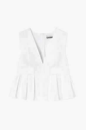 Ganni White Top in Stretch Cotton - Size 10/12 Organic