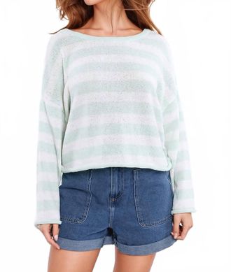 Q2 Striped Sweater In Mint Green White