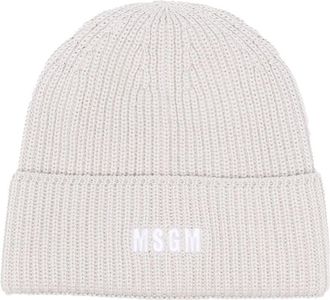 Msgm logo-embroidered ribbed-knit beanie - men - Merino/Acrylic - One Size - Grey