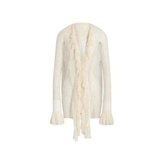 Alberta Ferretti Dotted Tulle Shirt with Lace Ruffles - female - Alberta Ferretti - Shirts - Beige - XS - Blouses & Shirts