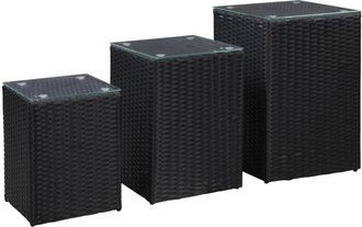 vidaXL Vidaxl - Side Tables 3 pcs with Glass Top Black Poly Rattan