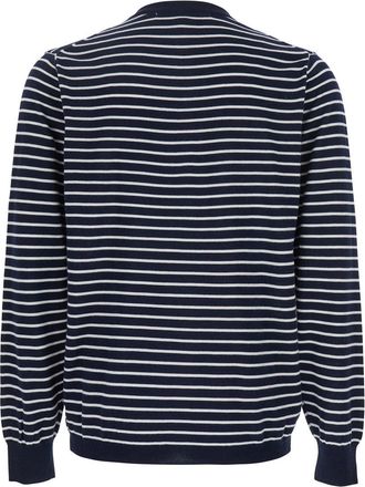 After Pray Mens Blue Crewneck T-Shirt With Striped Motif Cotton Top