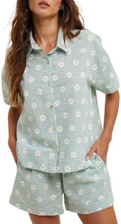 Wishlist Floral Plaid Shirt and Shorts Set in Lemon/Blue at Nordstrom Rack, Size Medium