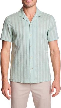 Paisley & Gray Textured Cotton Camp Shirt in Mint Dobby Stripes at Nordstrom Rack, Size Xxx-Large