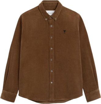 Ami Klassiek Passende Button-Down Overhemd - Heren - Casual Overhemden - Bruin - XL - Katoen - Overhemden