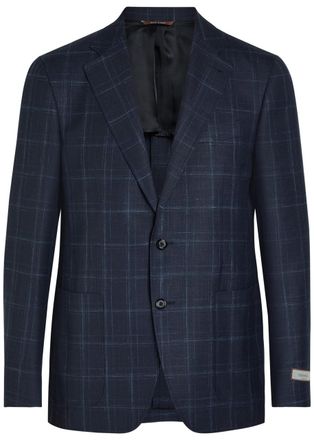 Canali Plaid Wool-blend Blazer - Navy - 50 (IT50 / L)
