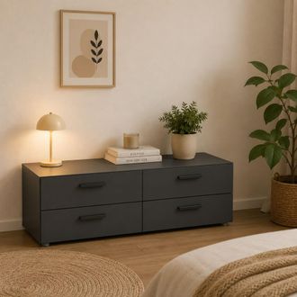 Dmora Cajonera Gignod, 4 Cajones, Apertura Y Cierre Deslizante, 111x52x35h Cm, Negro Antracita