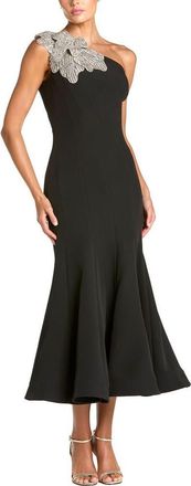 Mac Duggal Petite Crepe One Shoulder Mermaid Midi Dress With Flower in Black at Nordstrom, Size 10P