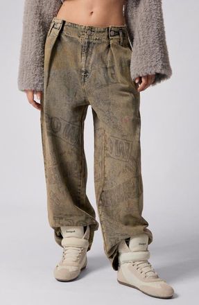 Desigual Graffiti Print Wide Leg Jeans in Medium Beige at Nordstrom, Size 42