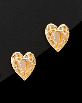 Italian Gold, Inc 14K Italian Rose Gold Filigree Mirrored Heart Studs