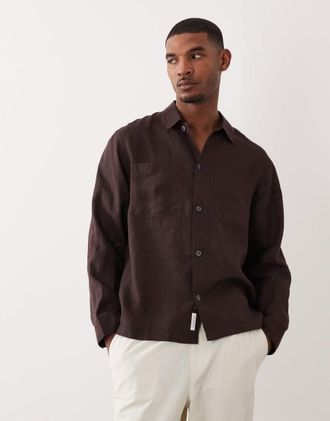 Arket Camicia a maniche lunghe in puro lino marrone scuro
