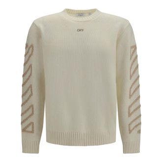 Off-white Diagonal Arrow Fuzzy Knit Crewneck - Heren - Truien - Beige - Maat: S Wol