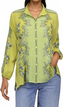 Johnny Was Eleana Embroidered Blouse In Chartreuse
