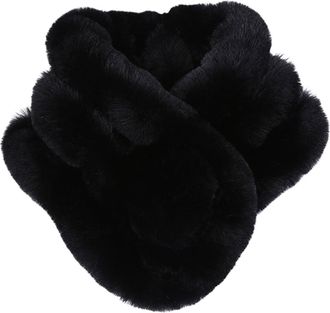 Generic Womens Winter Faux Fur Scarf - 15&times;70cm Thickened Plush Cross Collar Snood Shawl, Soft Warm Solid Color Scarves(Black)