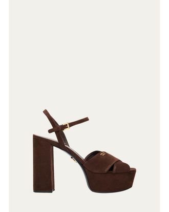 Prada 115mm Suede Crisscross Platform Sandals