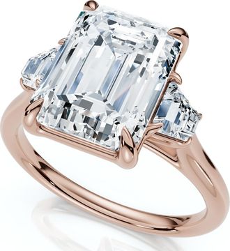 Pompeii3 Certified 3 1/2Ct Emerald Cut & Baguette Engagement Ring 14k Gold/Pt Lab Grown