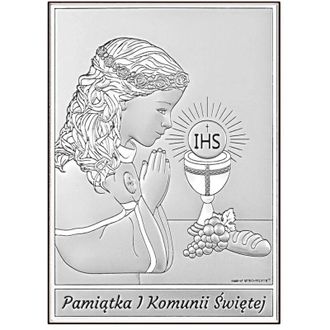 OEM Cuadro En Plata Para Primera Comuni&oacute;n Con Ni&ntilde;a Con Dedicatoria 6795-a 9 X 13 Cm