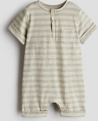 H&M Printed Cotton Romper Suit in Light Khaki Green/striped at Nordstrom, Size Newborn