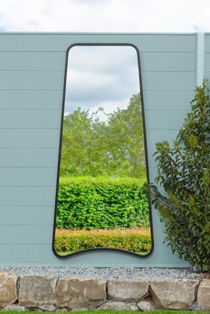 MirrorOutlet Black Metal Trapezoid Shape Framed Garden Wall Mirror (180CM X 85CM) | Size: 1 Pack