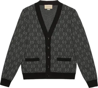 Gucci GG Wool Jacquard Cardigan Grey Black 761550-XKDK5-1230