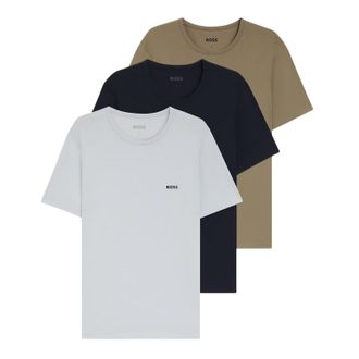 HUGO BOSS Heren-T-shirt met geborduurd logo en ronde hals (set van 3) (Zwart, Wit)