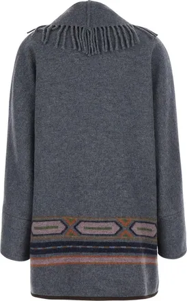 Bazar Deluxe Womens Coat Navajo With Fringes Grey Fabric