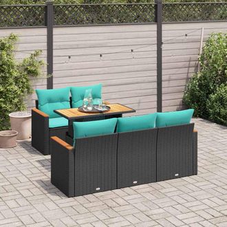 vidaXL Vidaxl Set Divano Da Giardino 6 Pz Con Cuscini Nero In Polyrattan