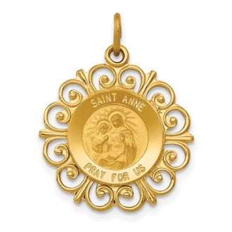 Diamond2Deal 14k Yellow Gold and Satin Solid Saint Anne Medal Scalloped Edge Charm Pendant