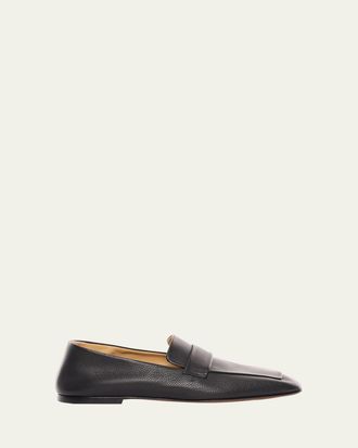 The Row Leather Square-Toe Loafers