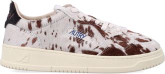 Autry Brown and White Cowhide Pattern Low-Top Sneakers