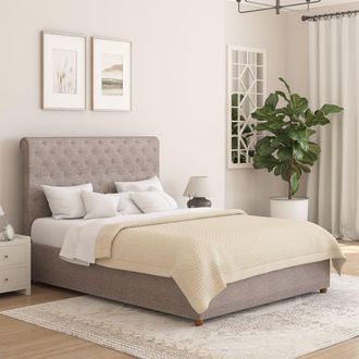 Aspire Home Accents Taylor Ottoman Storage Bed Frame in Saxon Twill Fabric in Grey | Size: Super King