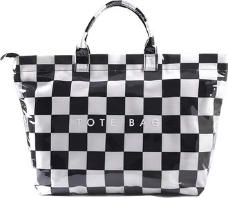 Generic Plaid PVC Tote Bag for Women Large PVC Tote Bag Letters Print Plastic Handbag, Shopping Work Handbag Gift (Checkered)